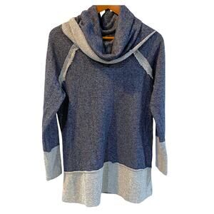 Wanna B cowl neck tunic top oversized raw hem distressed sweatshirt sz medium